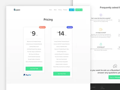 Suppo Pricing Page buttons columns icons pricing ui