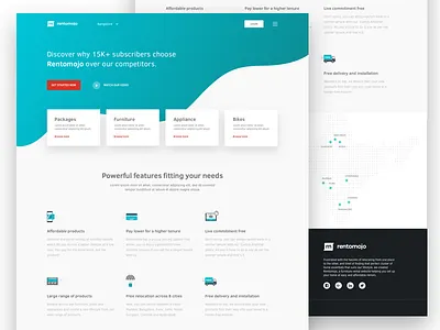 Ads Landing page cities furniture landing marketing page products renting testimonials ui ux