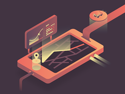 Map Track Illustration 3d app direction flat gradient graphic illustration isometric location map tracking ui