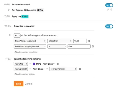Automation Rules UI actions aktiv grotesk automation conditions ordoro rules