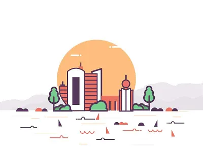 Dubai Illustration 2 building color fish icon illustration landscape masjid sunset water