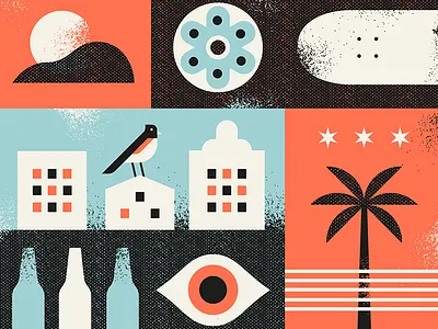 Pavement Special bird city flat illustration palm poster simple texture vector