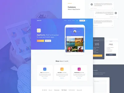 AppStarter Freebie app blue free freebie gradient landing mobile psd sketch ui ui kit user interface