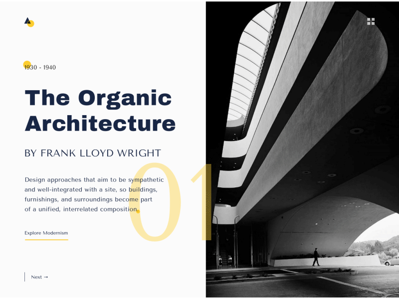 Famous Architects - Layout Practice III animation famous gif hero hero animation hover interactions landing layout loop motion graphics motion ui