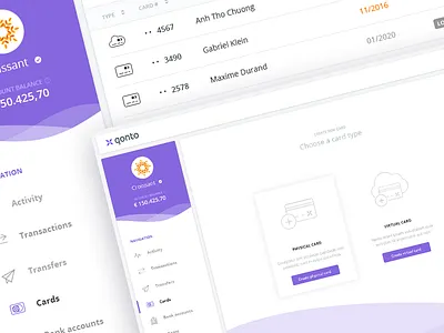 Qonto card management V0 bank banking card dashboard debit card finance financial fintech online banking user experience design ux ui