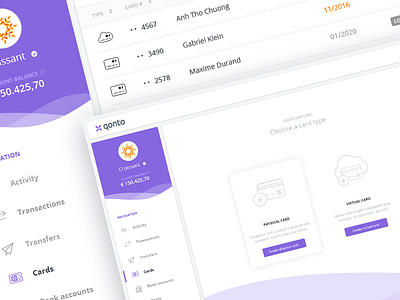 Qonto card management V0 bank banking card dashboard debit card finance financial fintech online banking user experience design ux ui