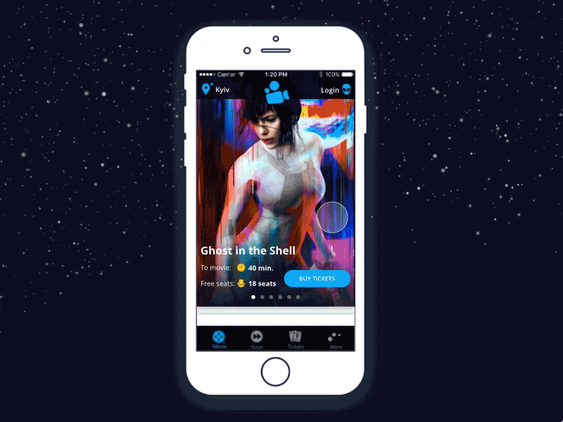 Cinema Galaxy animation principle interface app cinema concept design ios mobile movie stars ui ux