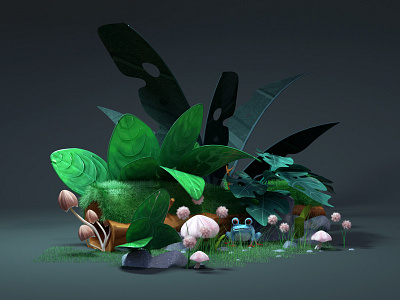 Jungle Foliage 3d c4d foliage frog illustration jungle octane plants