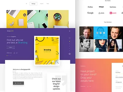 Designport99 - Landing page agency cards clients contact design homepage icons landing page portfolio team website