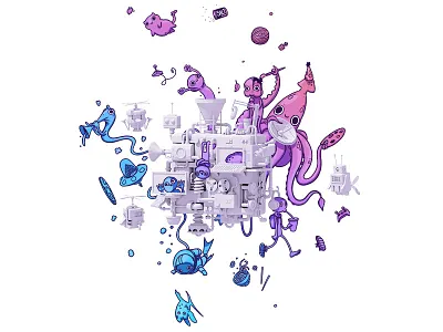 TwitchCon "Ticket Announcement" Illustration 2d 3d c4d collab collaboration fun machine render tickets twitch twitchcon