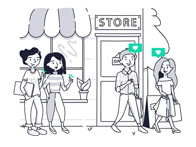 Welcome • Okendo character details drawing illustration illustrator onboarding product shopping sketch style technology wip