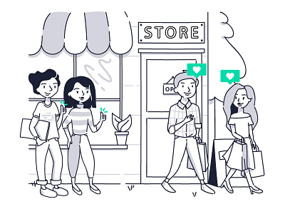 Welcome • Okendo character details drawing illustration illustrator onboarding product shopping sketch style technology wip
