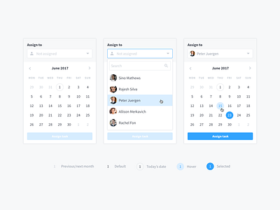 Date Picker Component assign component date picker dropdown hover recruiter select task to do ui user user interface