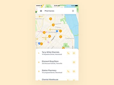 Location-Based Insurance App - Search Screen app clean freelance insurance ios map mobile search search results simple ui ux