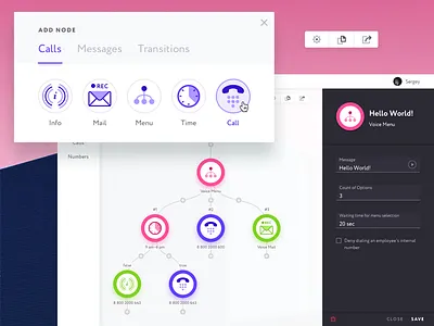 Virtual PBX builder builder circuit constructor editor flow chart pbx scheme sip tree uml ux ui web