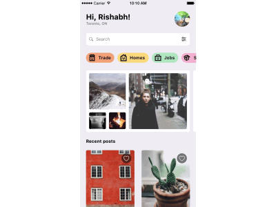 Prototype: Feed And Map View bottom sheet bunz filters flinto home screen ios layout madeintoronto minimal motion switcher toronto