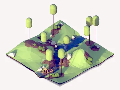 Have you seen my truck? 3d art blender illustration isometric landscape low poly model nature river stream truck