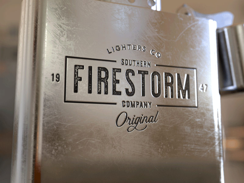 Storm Lighter 3d lettering metal rendering texture zippo