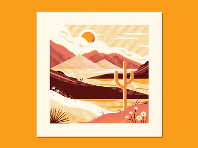 Desert Landscape Study cactus cloud depth desert flower halftone landscape line mountain park sand sky