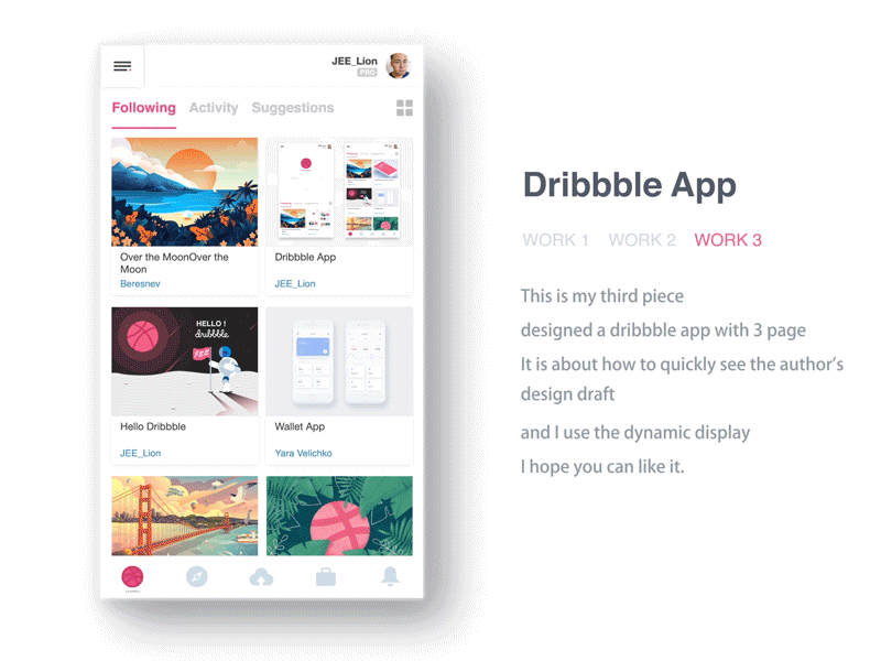 Dribbble App ae ai app dribbble，ux ps ui