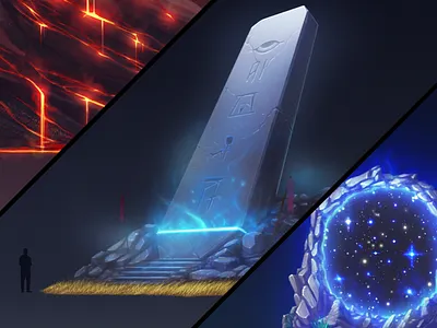 mystic stones 2d conceptart digital environment fantasy lava mystic space stone teleport