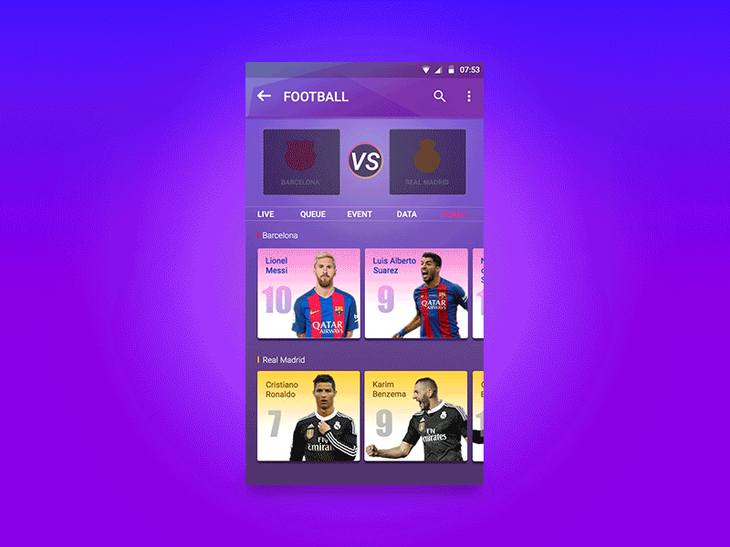 Player data visualization contrast android animated color data designers gifs md mobile sports ui ux visualization