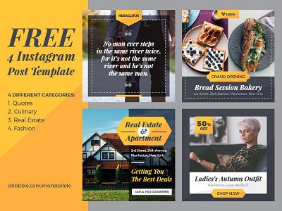 FREE 4 Instagram Post Template classy elegtant free freebies gold instagram post psd social media template unsplash