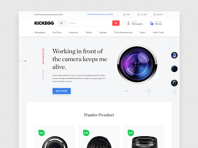 Kickegg E-commerce Website Exploration camera lense website cart checkout e commerce ecommerce flat shop ui uidesign webdesign