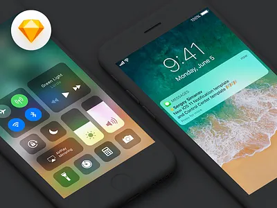 iOS11 Notification & ControlCenter template for iPhone7 freebie gui ios11 iphone7 kit lock screen new notification sketch template