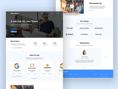 Job Portal Landing page architects design jobs landing page ui web