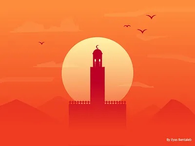 Ramadan Vibes art birds hill illustration islam mosque nature ramdan sky summit sunset vector