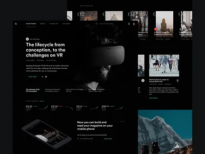 #001 News Dark UI Homepage article chart dark headline landing page minimal news ui