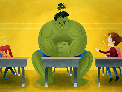 When Students Hulk Out Illustration anger children digital education emotions feelings hulk illustration kids superhero teaching watercolor