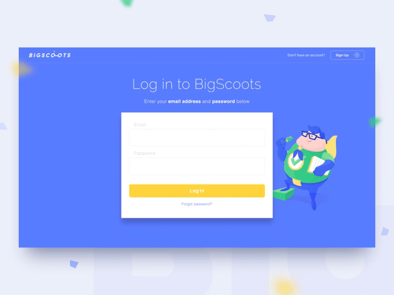 Bigscoots Login animation bigscoots forgot password gif login mascot password plat4m signup ui ux