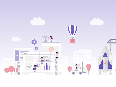 We are launching soon! construction illustration investor landscape launch parachute rocket startup work