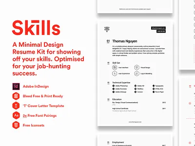 Skills Resume Kit black circular clean cv grid hexagon minimal monochrome monotone resume vertical rhythm white