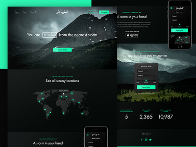 StormSeek Landing Page app flat interface landing logo mobile storm ui ux