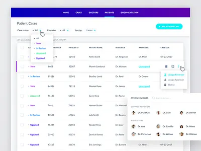 Patient Case List assignment cases dashboard data doctor filtering list medical organization patient table ux