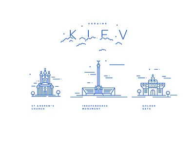Kiev landmarks church golden gate icons illustration kiev landmarks ukraine