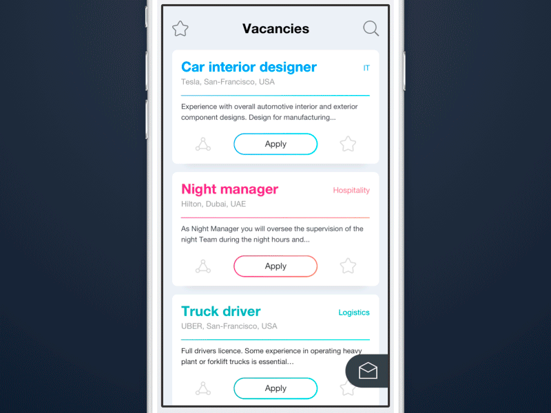 Recruitment app concept and Freebie 📒 app card clean concept freebie gif animation ios design principle recruitment transition ui ux