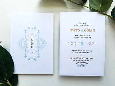 Wedding Invite ampersand chicago flower foil invite leaf print wedding