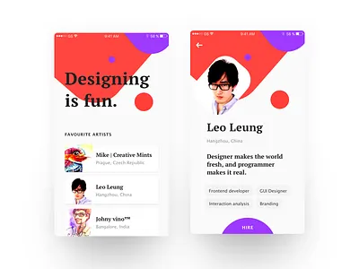 Creative People color cool designs creative list creative mints debu hire johny vino leo leung mike monochrome uiux visual design