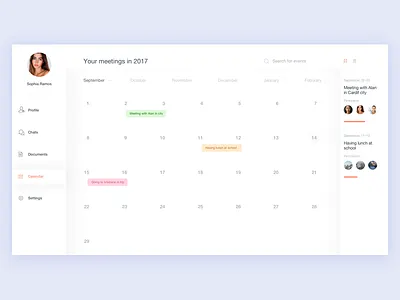 Dashboard app calendar dashboard date event minimal profile ui white