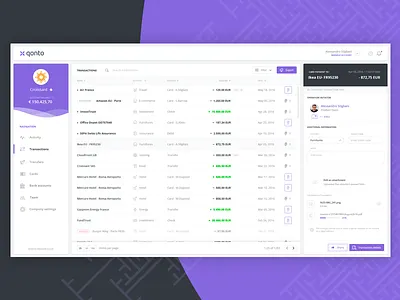 Qonto transactions dashboard V0 bank banking dashboard finance financial fintech online banking transactions user experience design ux ui