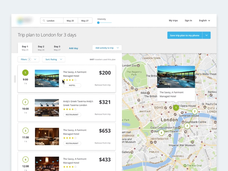 Trip planner animation hover planner principle travel trip website