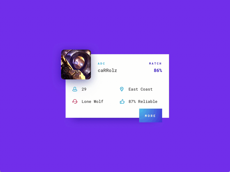 LOL Player Card card league of legends lol purple transition ui ux