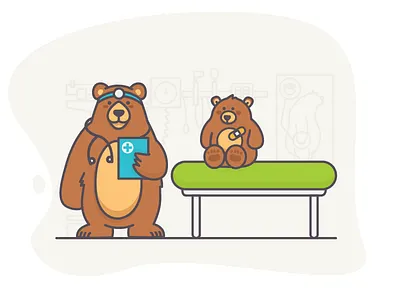 dr. grizzly animal bandaid bear cub doctor fjord healthcare illustration insurance medical office stethoscope