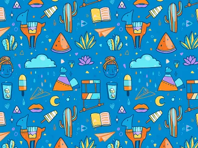 Vector Patterns cactus cloud doodle pattern summer vector whale