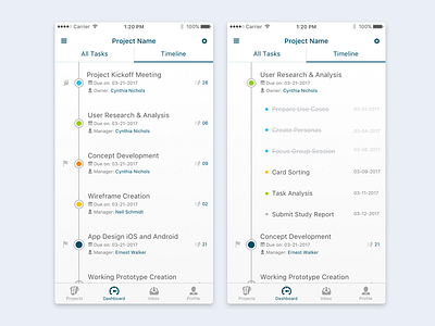 Tasks And Subtasks View dashboard management project sub tasks tasks timeline ui