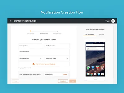 Notification Creation Module dashboard module notification preview product rivigo steps ui ux